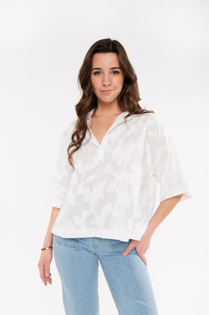 EMMANUELLE WHITE EMBROIDERED FLORAL BLOUSE