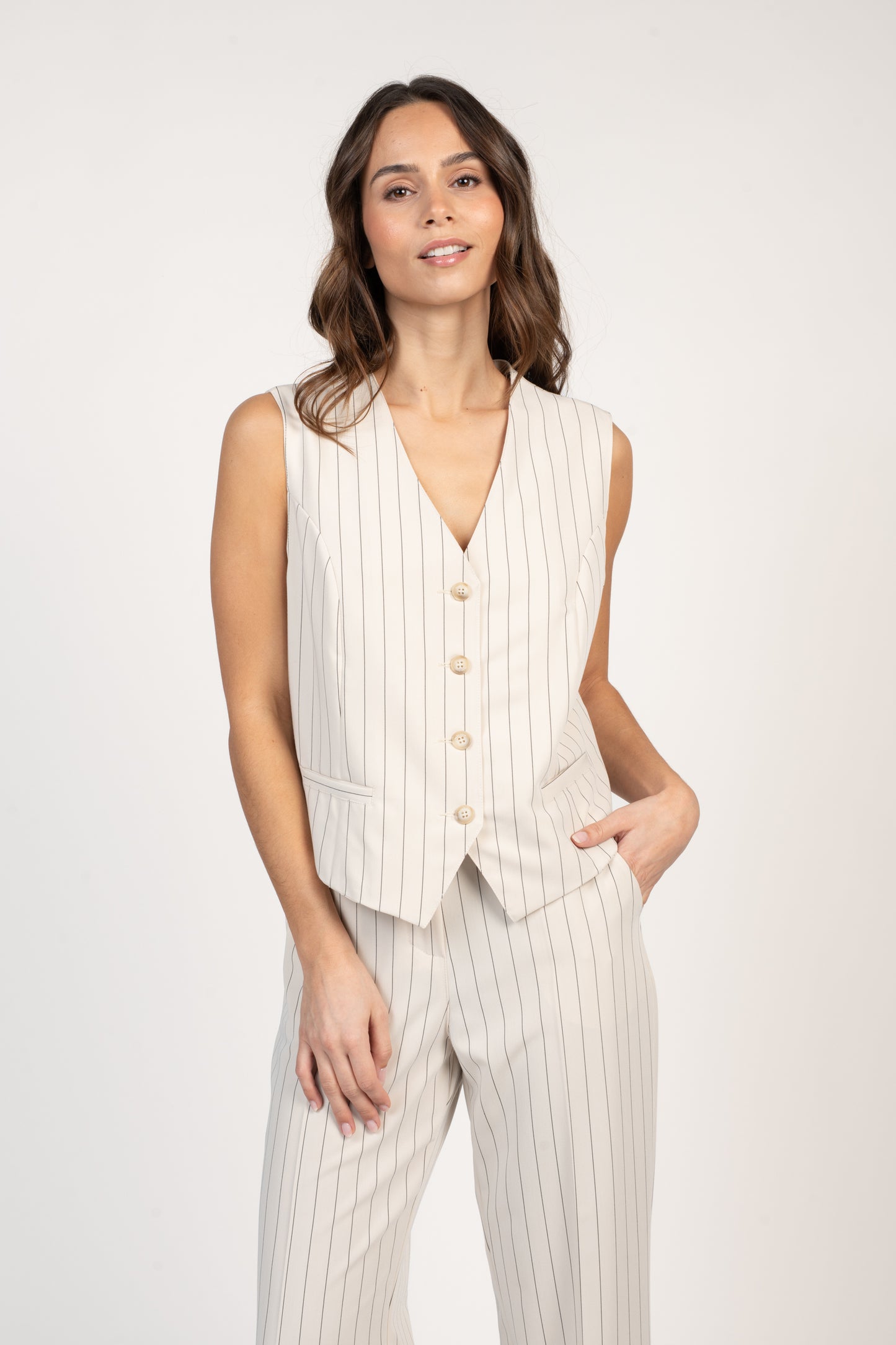 VESTE SANS MANCHES À RAYURES EDGAR ÉCRU