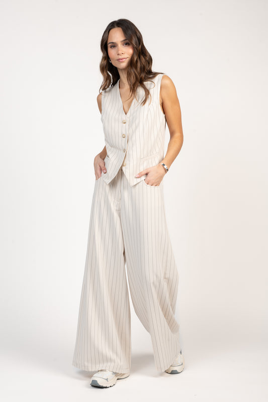 PANTALON ÉVASÉ À RAYURES ÉRIN ÉCRU