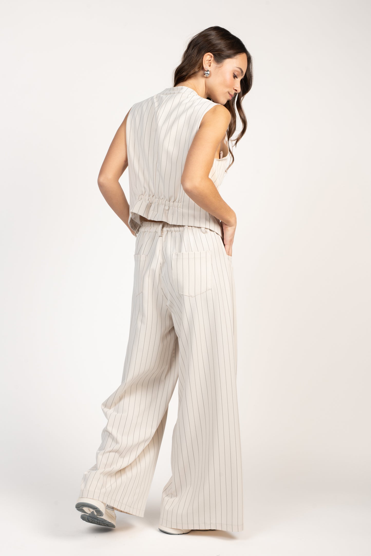 PANTALON ÉVASÉ À RAYURES ÉRIN ÉCRU