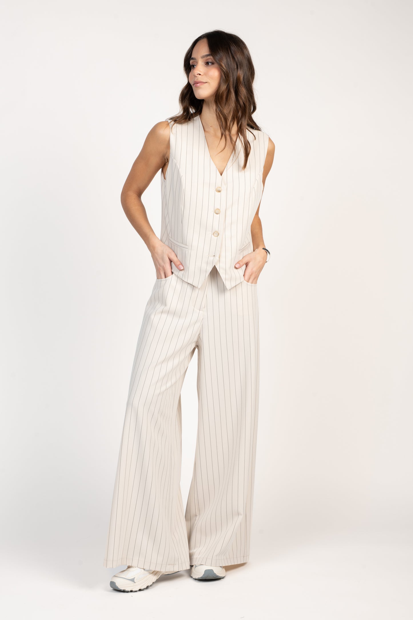 PANTALON ÉVASÉ À RAYURES ÉRIN ÉCRU