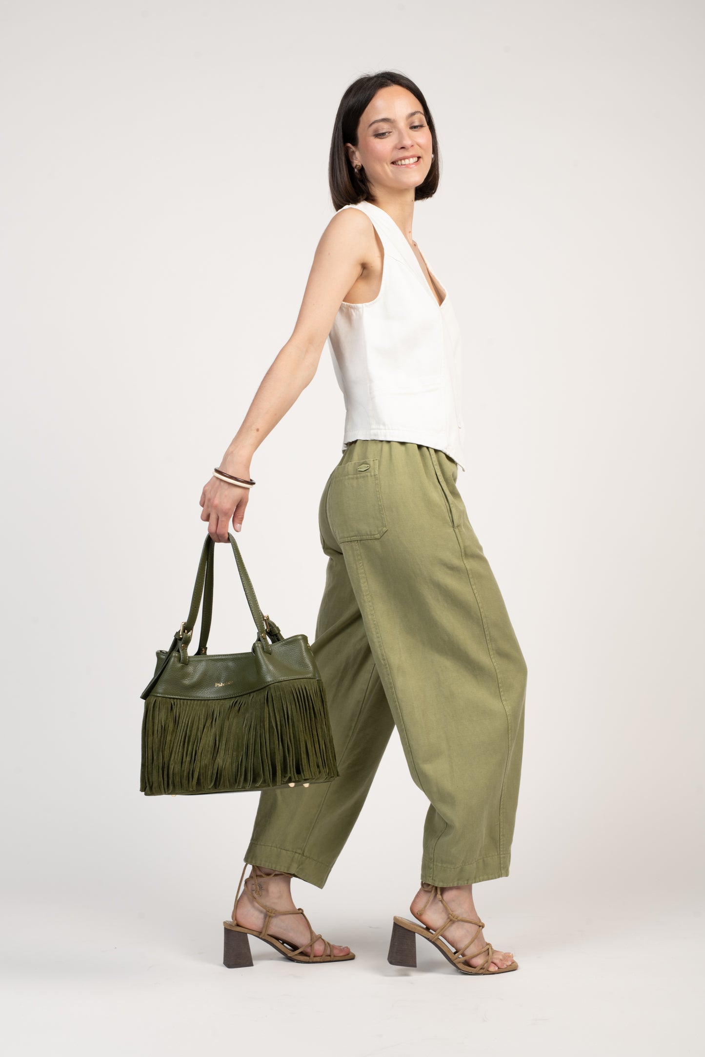 SAC EN CUIR À FRANGES ÉMERIC KAKI