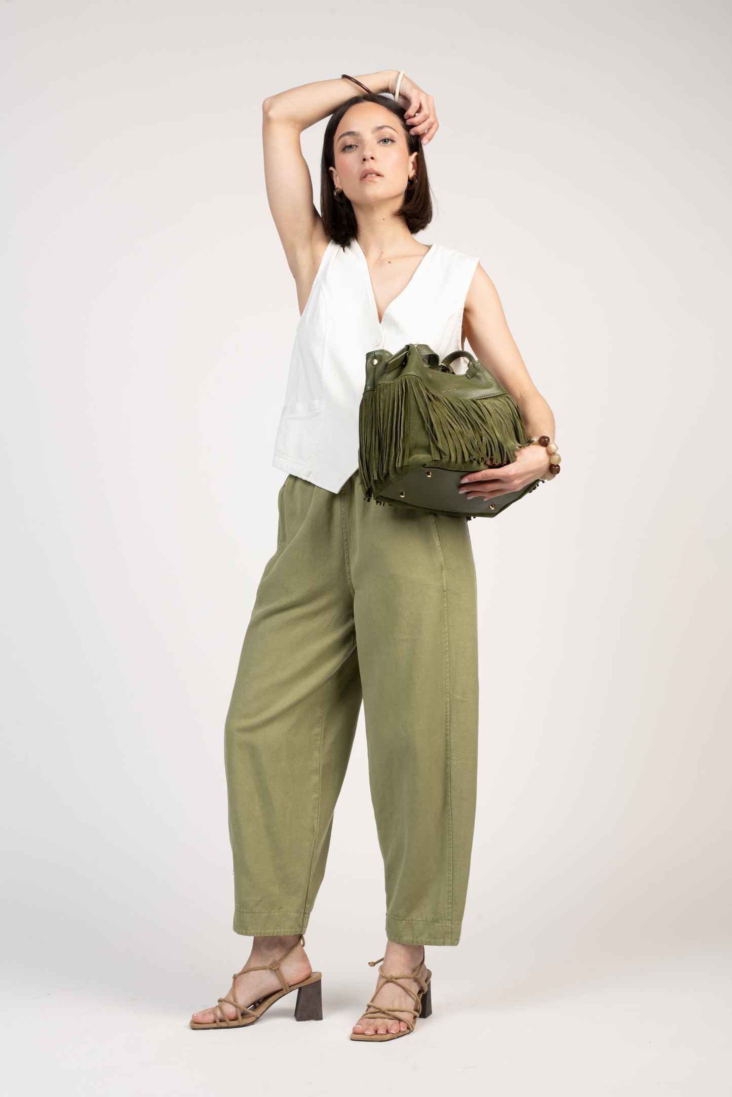 SAC EN CUIR À FRANGES ÉMERIC KAKI