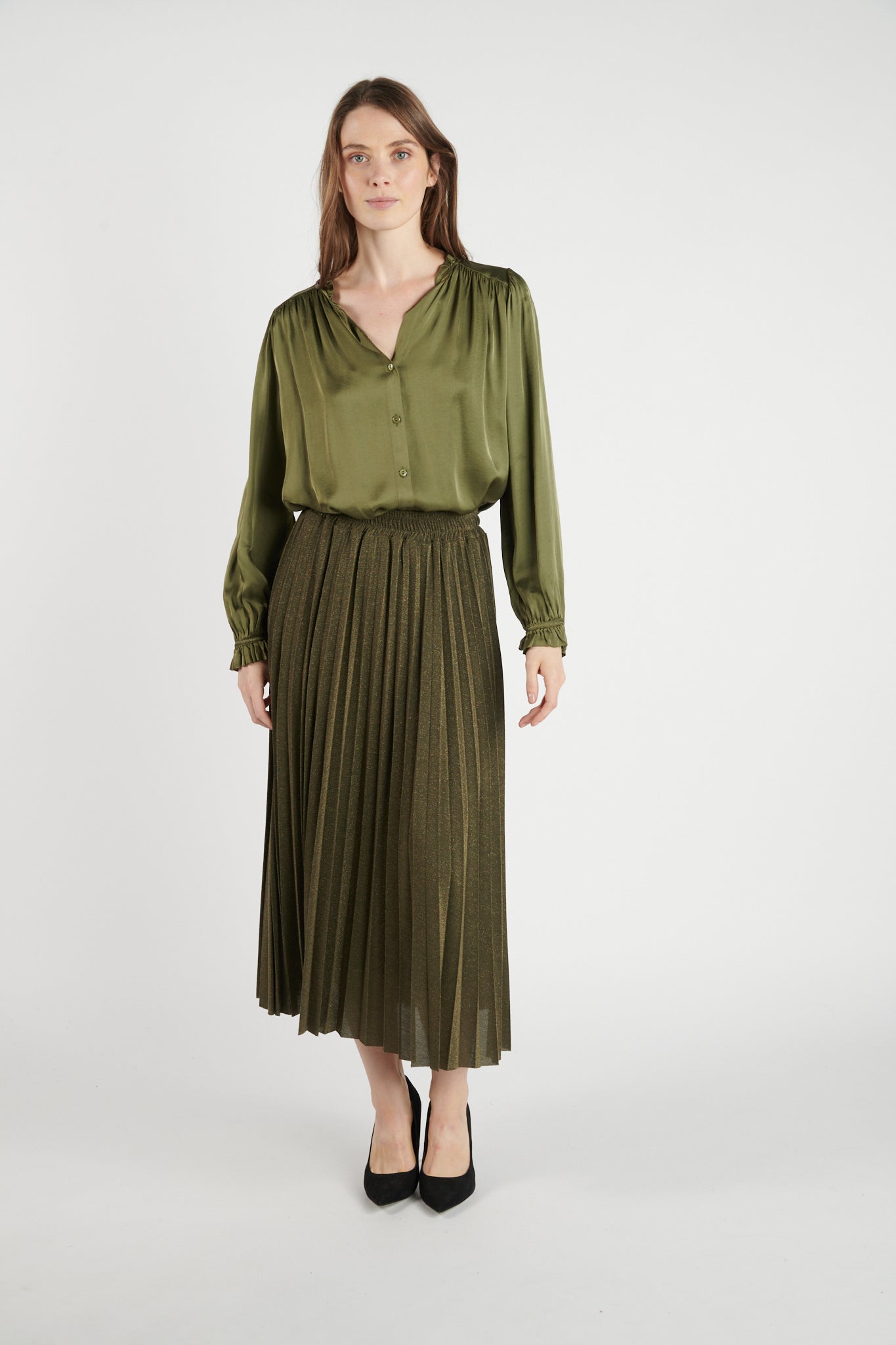 JUPE PLISSÉ PAILLETTE DARYNA KAKI
