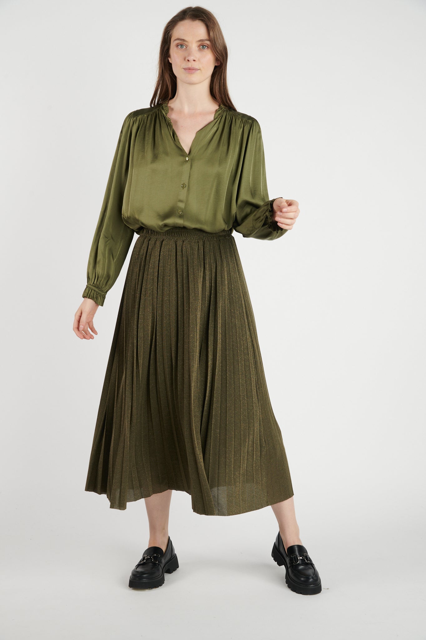 JUPE PLISSÉ PAILLETTE DARYNA KAKI