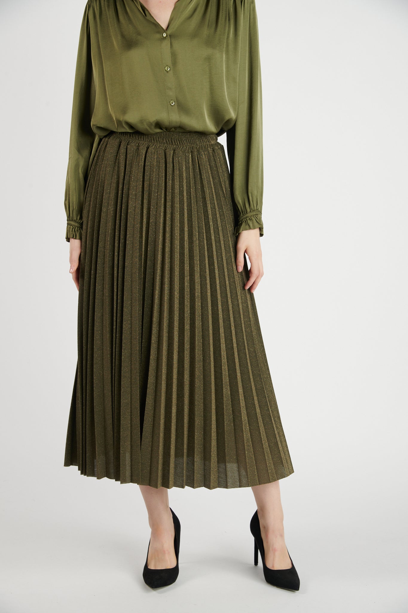 JUPE PLISSÉ PAILLETTE DARYNA KAKI
