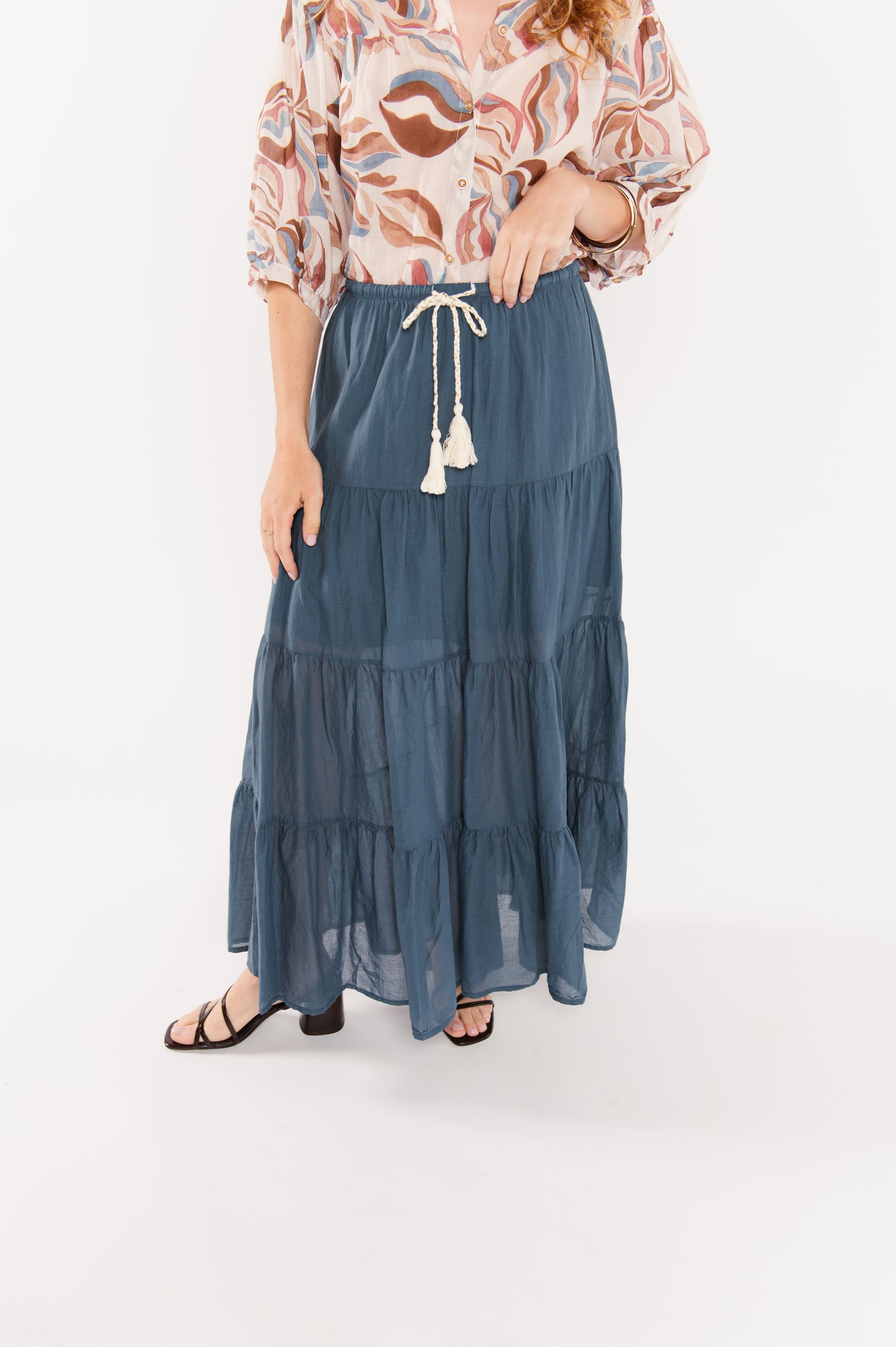 JUPE EN VOILE DE COTON FRANÇOIS BLEU