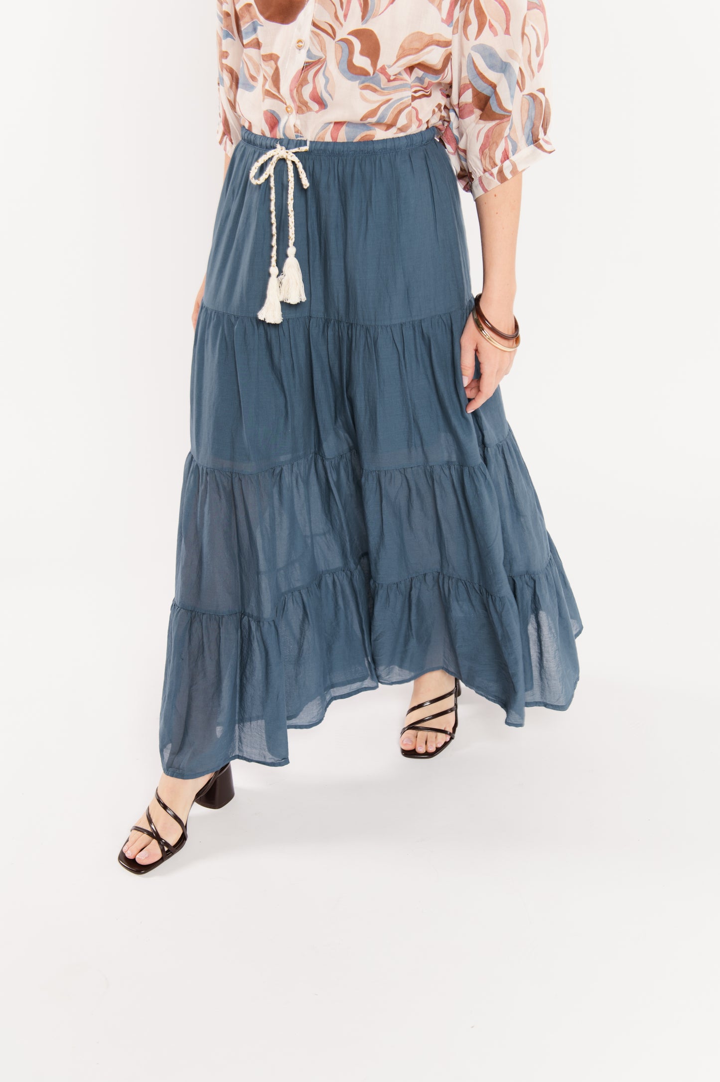 JUPE EN VOILE DE COTON FRANÇOIS BLEU