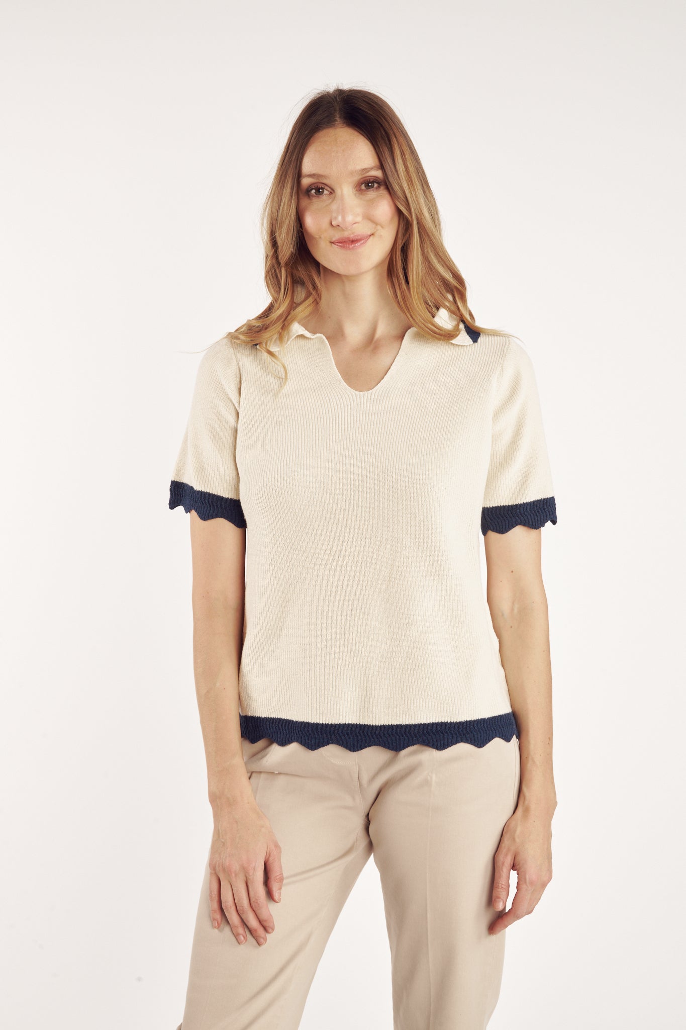 PULL COL POLO CRAIG NATUREL MARINE