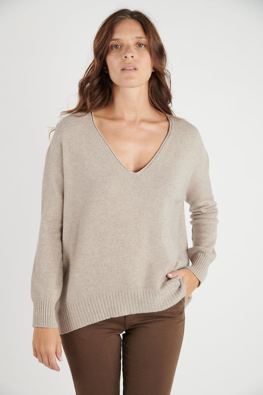 PULL COL V DAN BEIGE