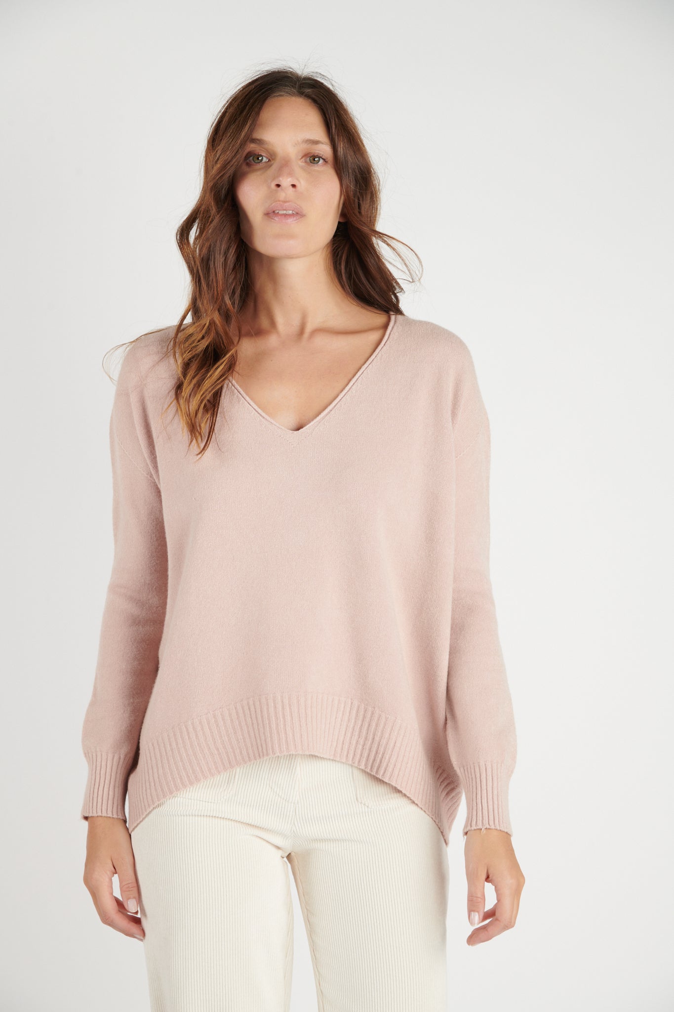 PULL COL V DAN ROSE POUDRE