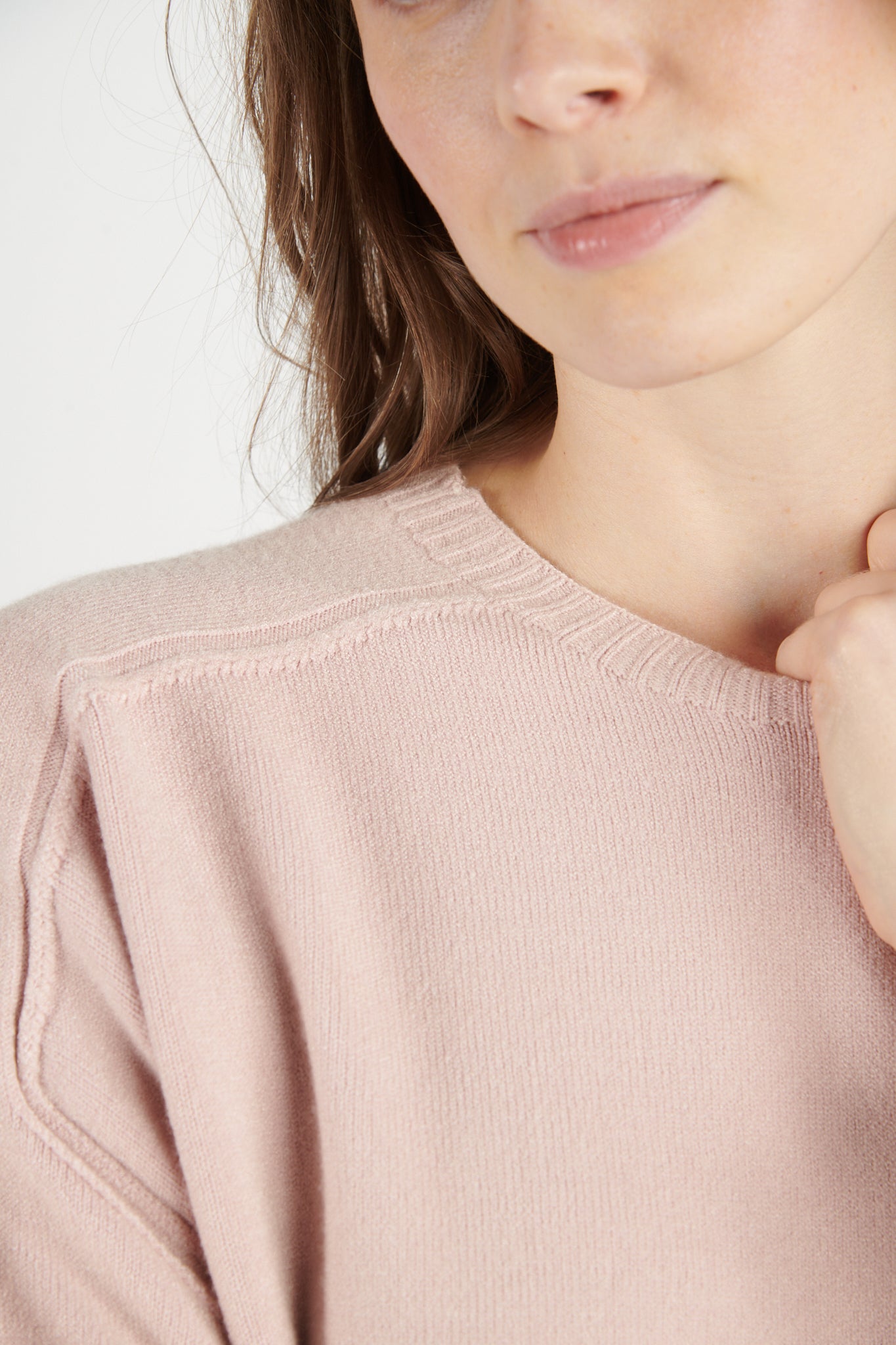 PULL COL ROND DANIS ROSE POUDRE