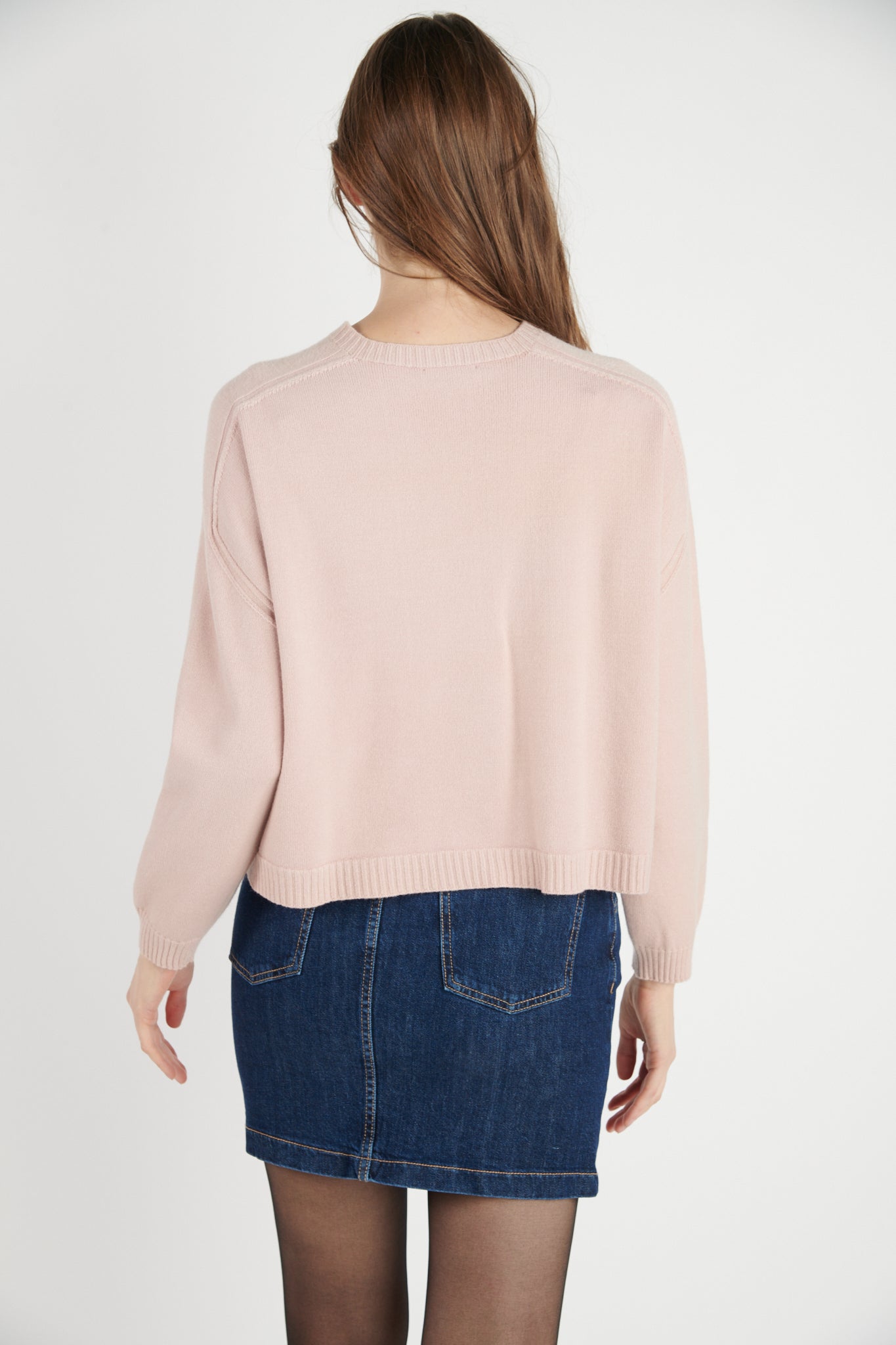 PULL COL ROND DANIS ROSE POUDRE