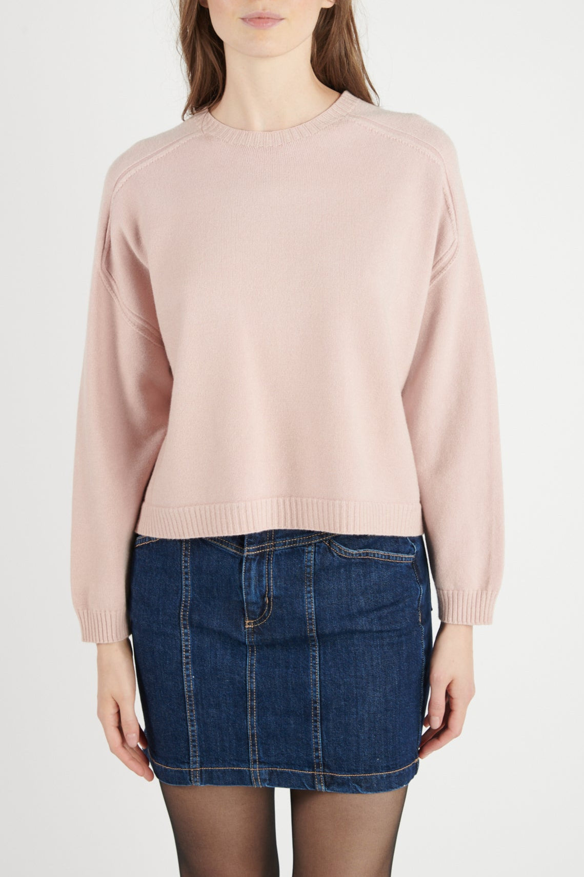 PULL COL ROND DANIS ROSE POUDRE