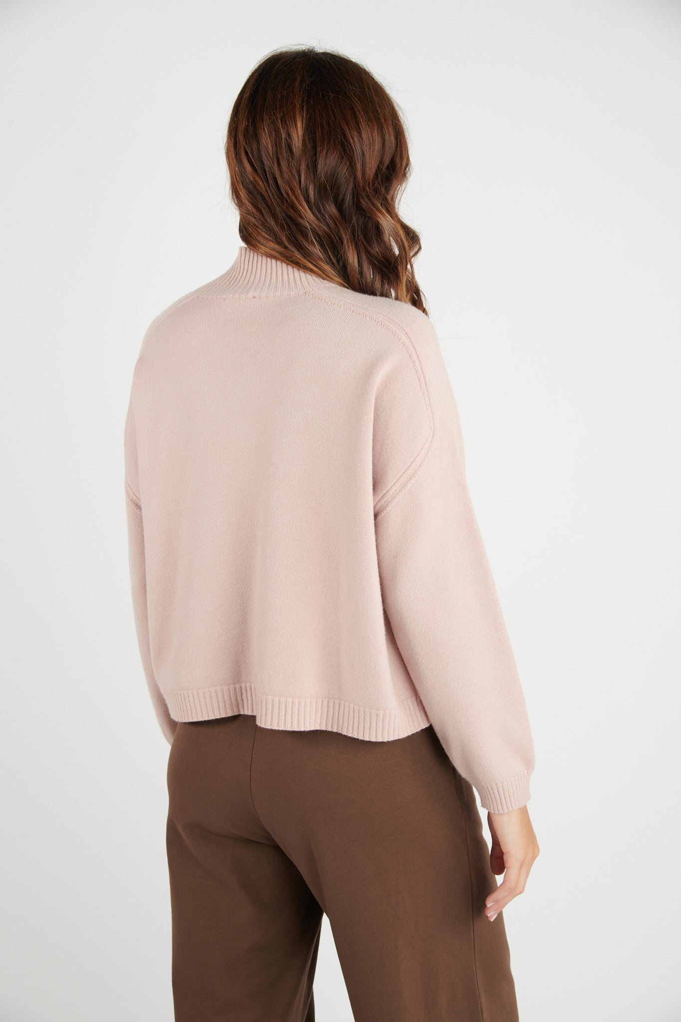 PULL COL CHEMINÉE DENIS ROSE POUDRE