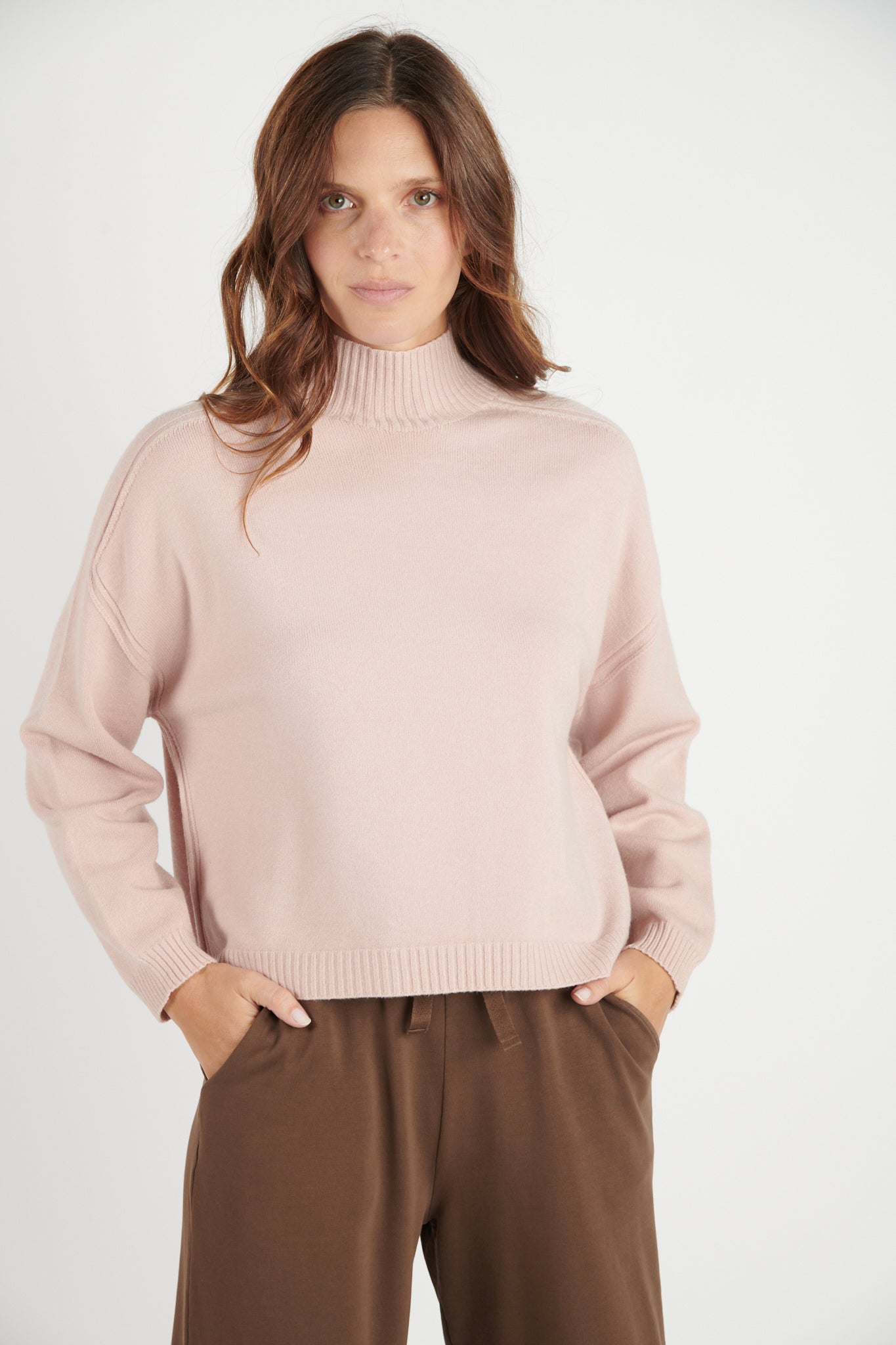 PULL COL CHEMINÉE DENIS ROSE POUDRE