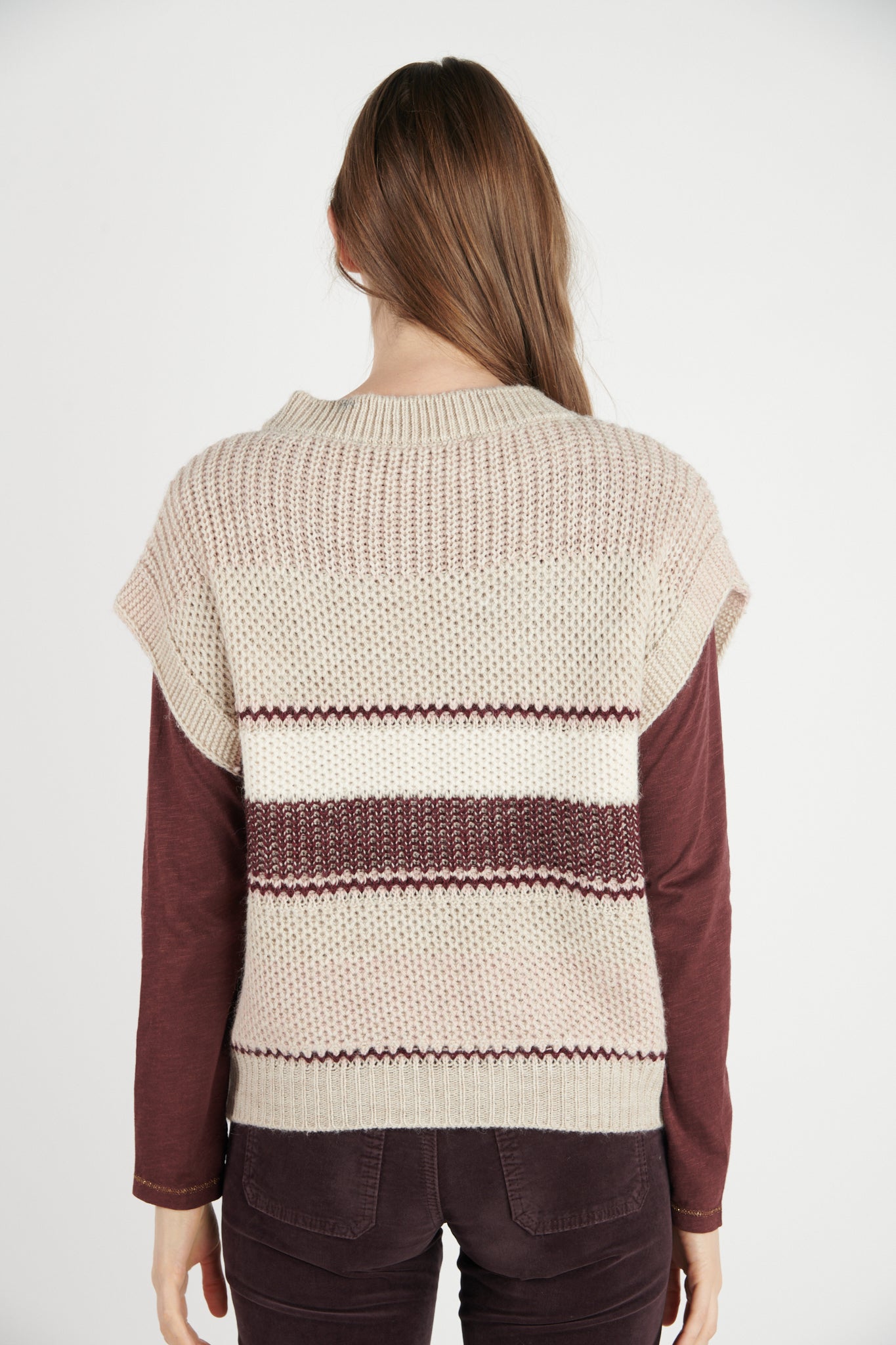 PULL MANCHES COURTES DANAÉ BEIGE BORDEAUX
