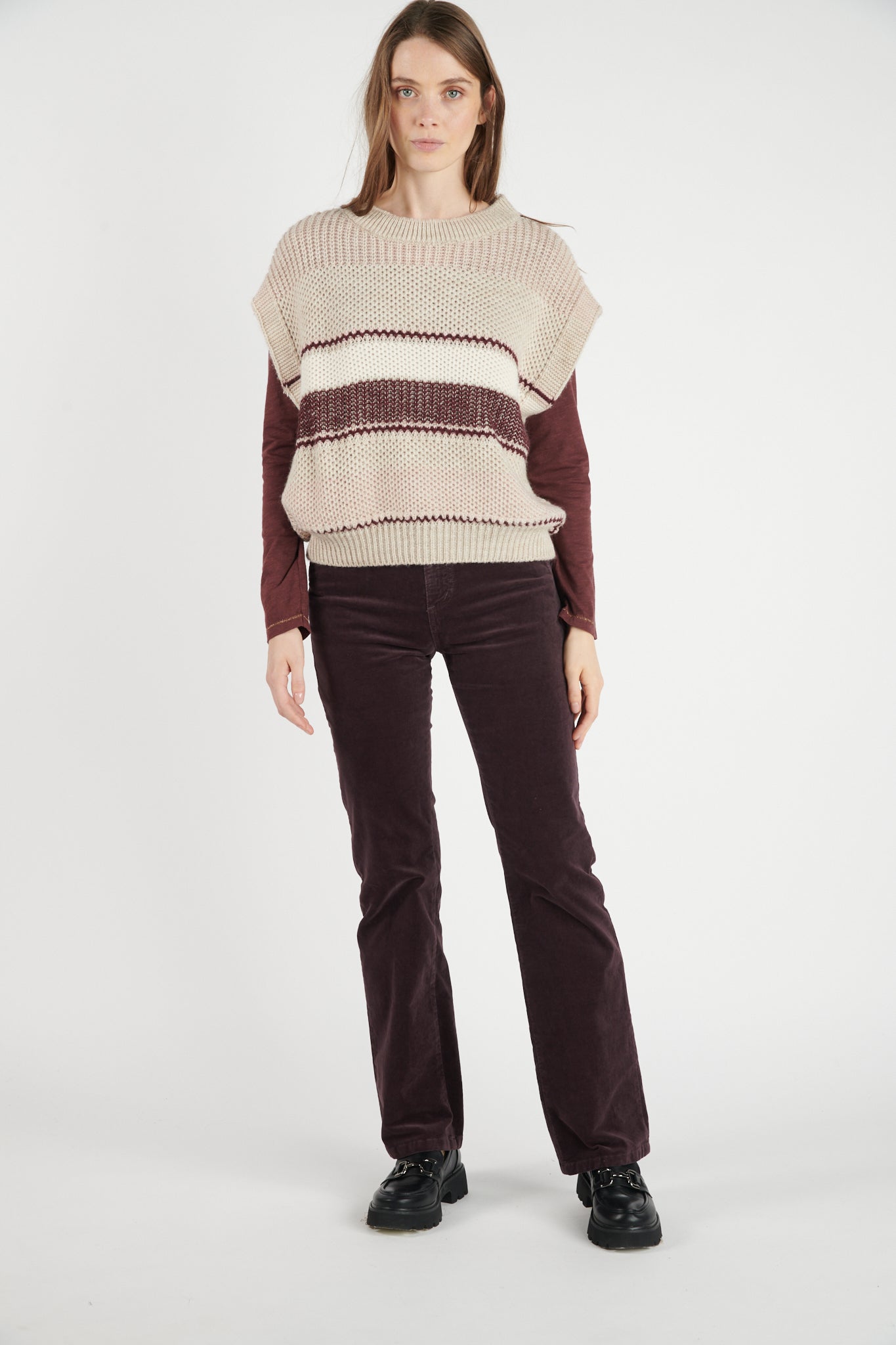 PULL MANCHES COURTES DANAÉ BEIGE BORDEAUX