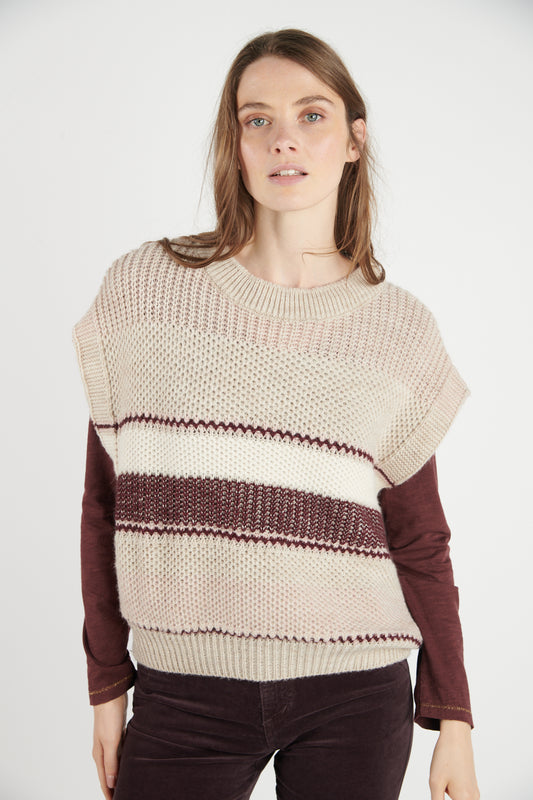 PULL MANCHES COURTES DANAÉ BEIGE BORDEAUX