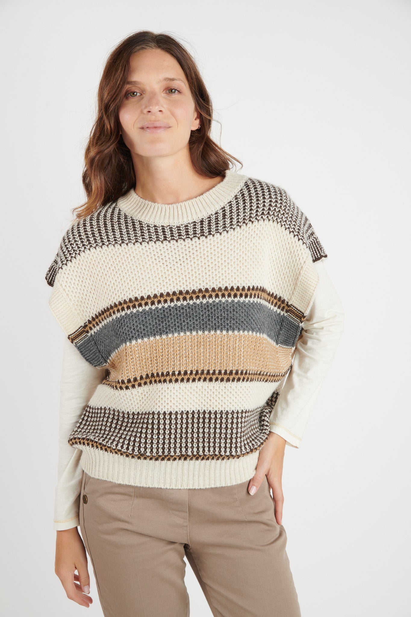 PULL MANCHES COURTES DANAÉ NATUREL GRIS