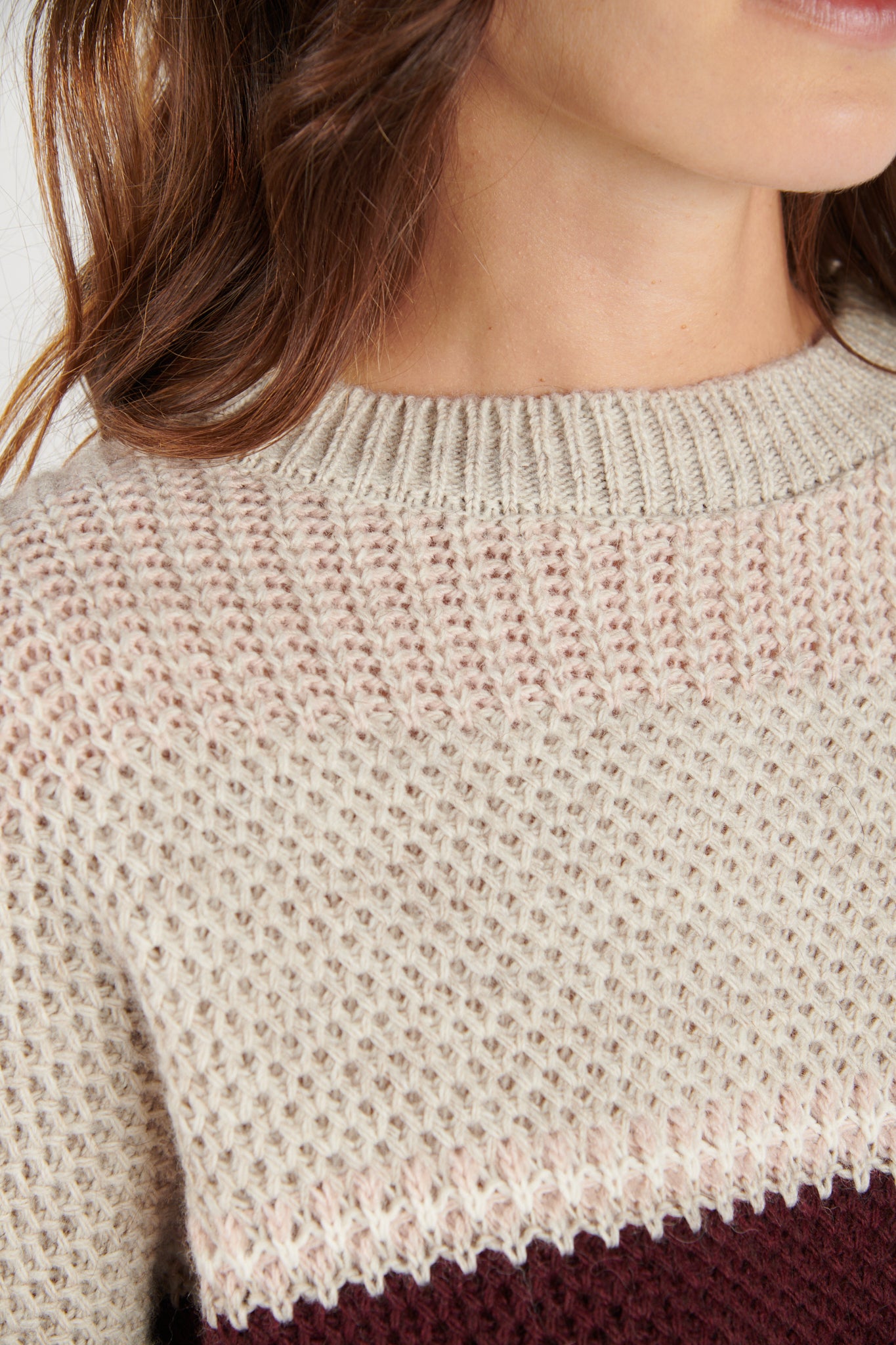 PULL AMPLE DONY BEIGE BORDEAUX