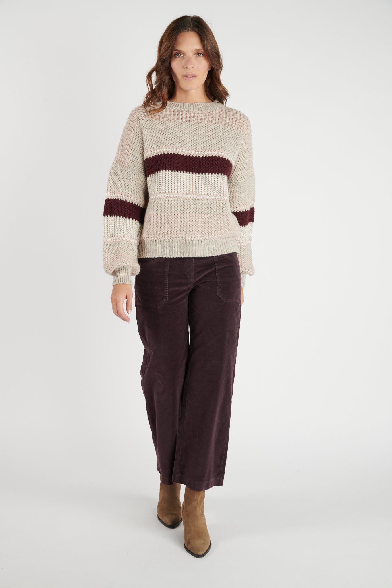 PULL AMPLE DONY BEIGE BORDEAUX