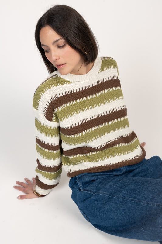 PULL À RAYURES ÉTHAN VERT & CHOCOLAT