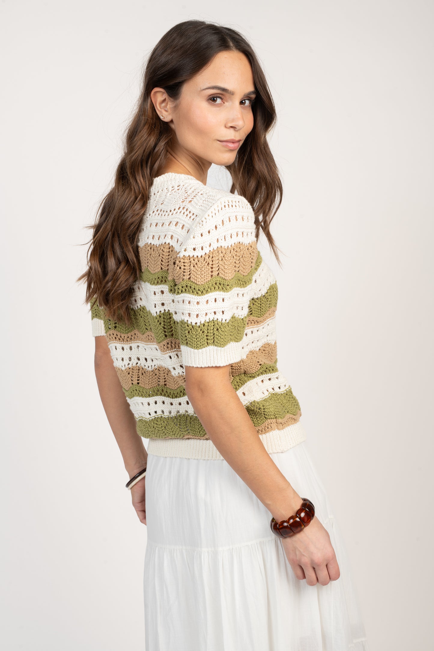 PULL EN CROCHET ELVIRA VERT & BEIGE