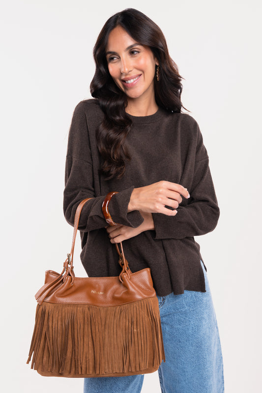 SAC EN CUIR À FRANGES CAMEL ÉMERIC