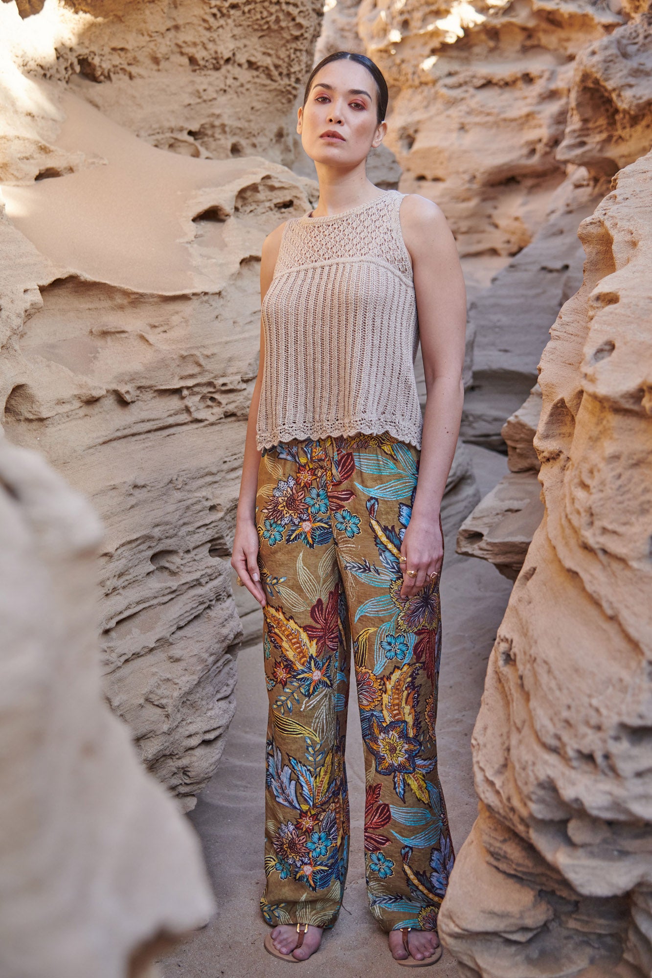 PANTALON CAMDEN IMPRIMÉ TABAC FLOWER