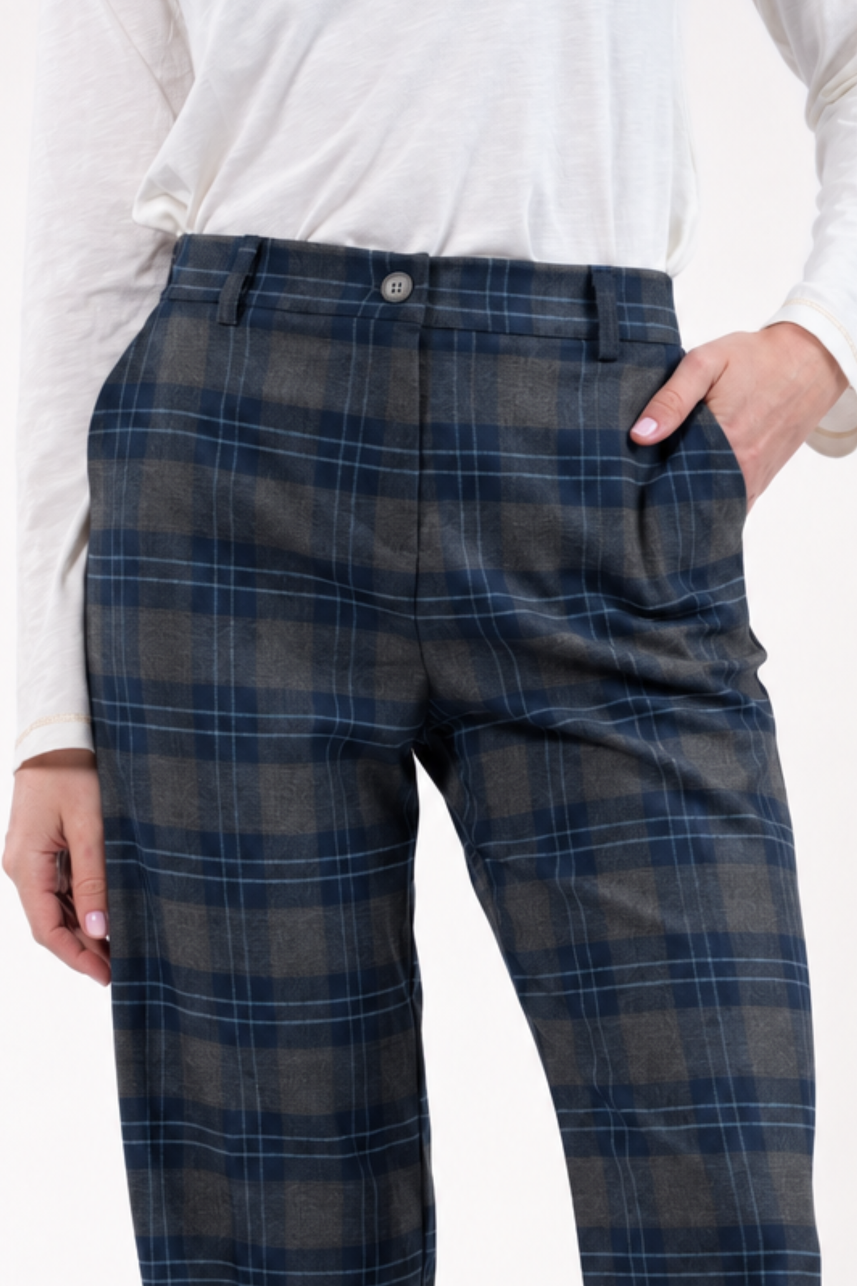 Pantalon évasé long élastiqué dos gris marine 