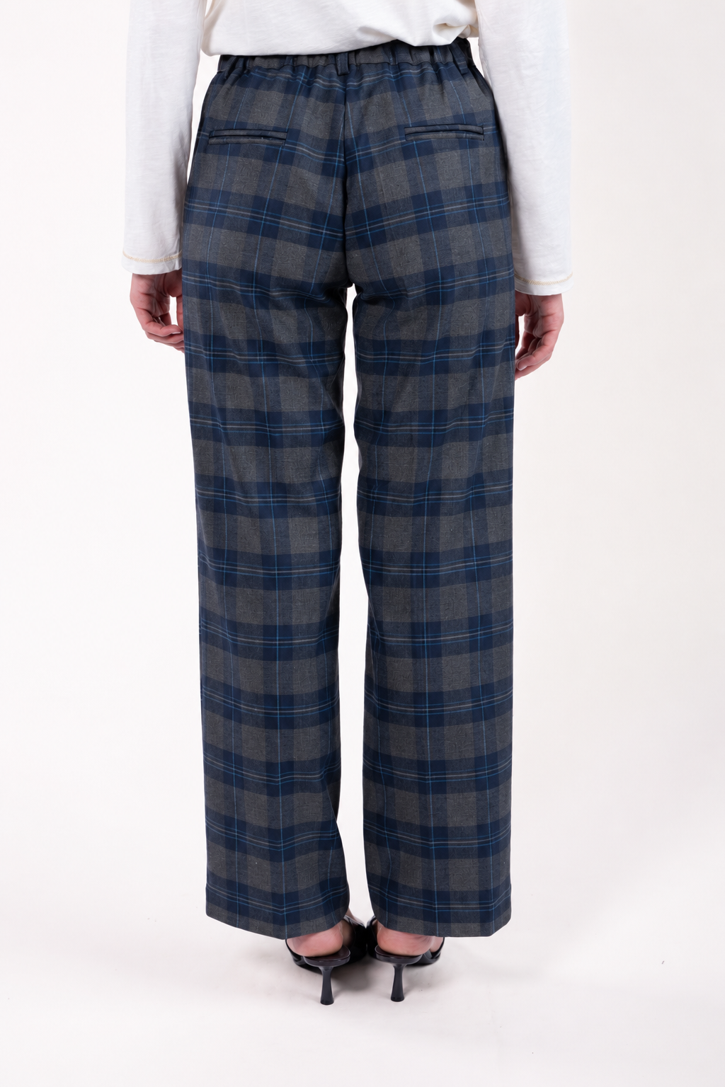 Pantalon évasé long élastiqué dos gris marine 