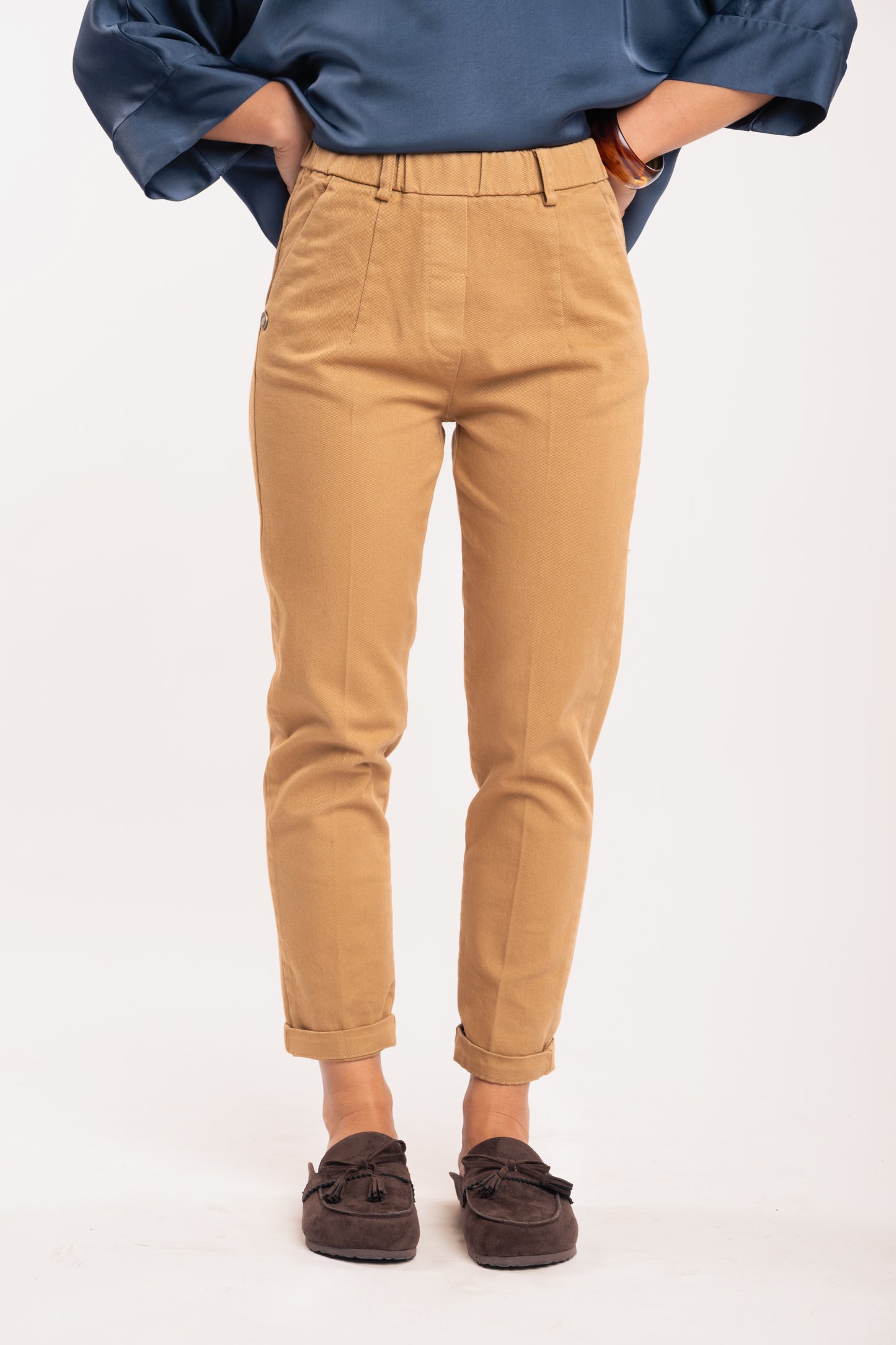 Pantalon chino 7/8ème pour femme camel 