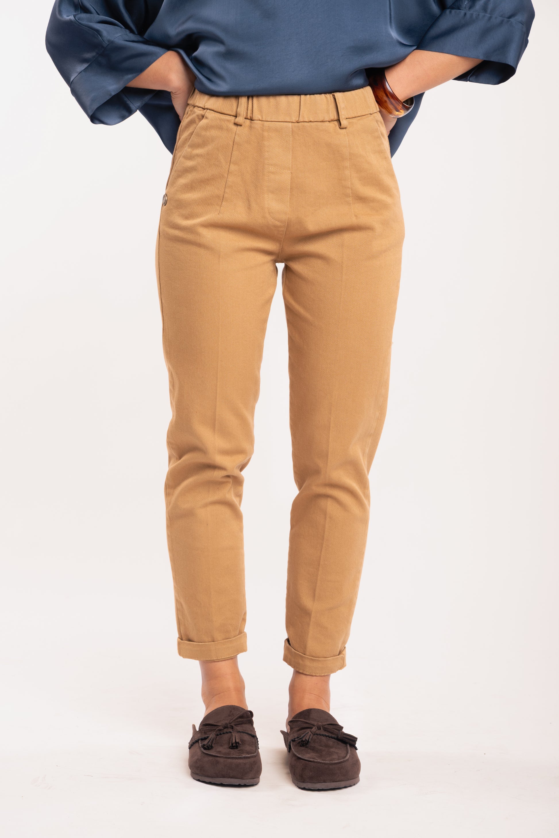 Pantalon chino 7/8ème pour femme camel 
