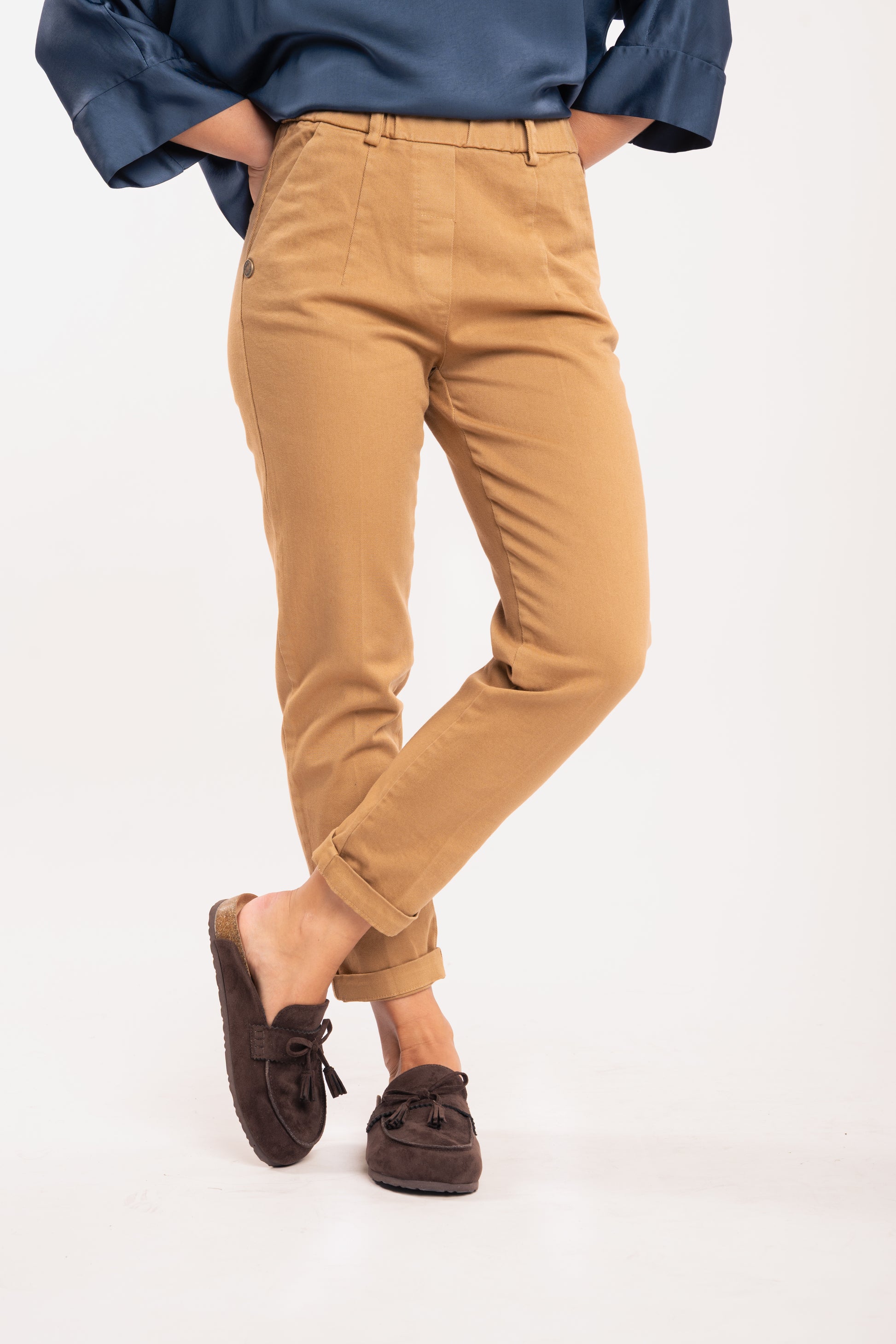 Pantalon chino 7/8ème pour femme camel 
