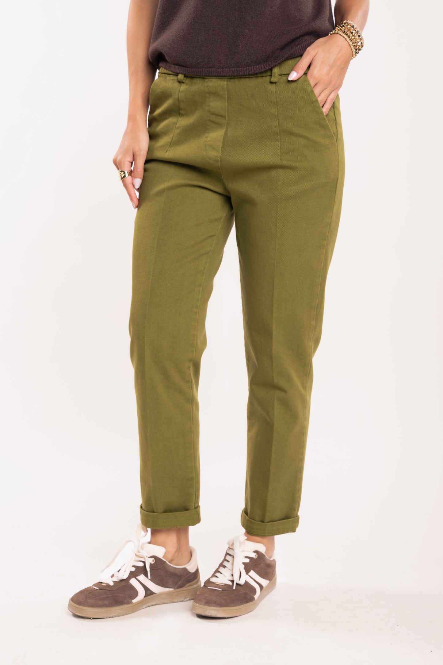 Pantalon chino 7/8ème pour femme vert 