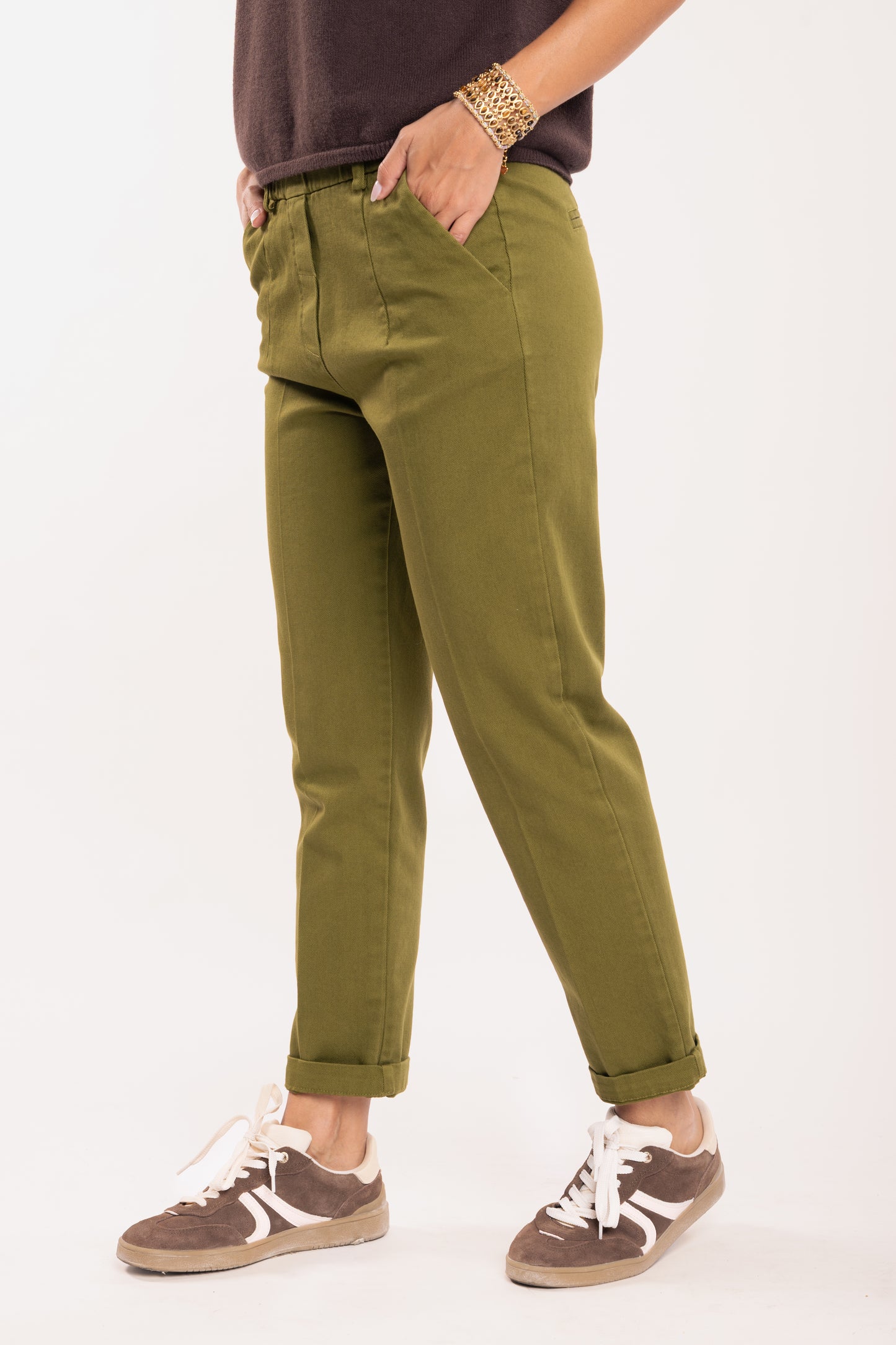 Pantalon chino 7/8ème pour femme vert 