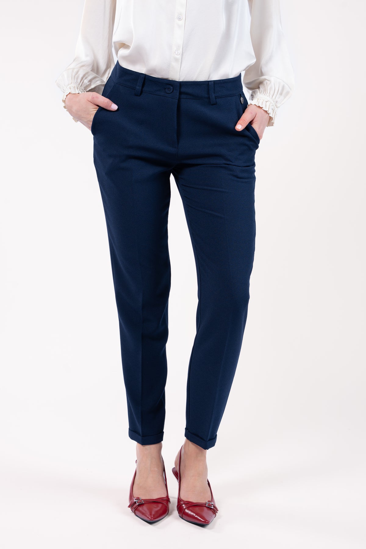 Pantalon cigarette 7/8ème femme marine et talon rouge