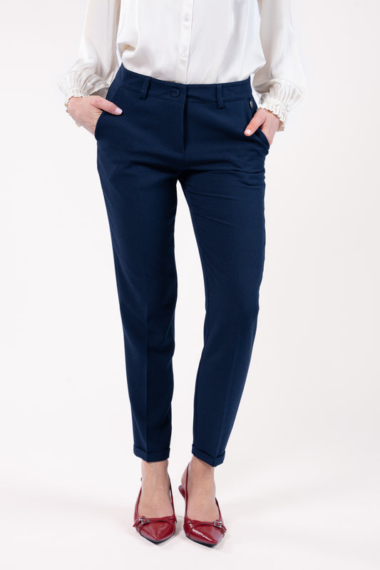 Pantalon cigarette 7/8ème femme marine et talon rouge