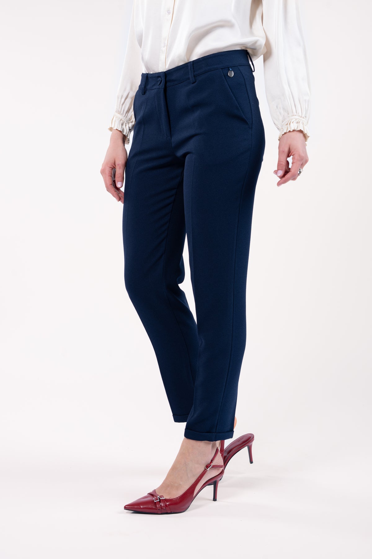 Pantalon cigarette 7/8ème femme marine et talon rouge