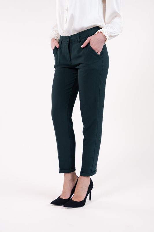 Pantalon cigarette 7/8ème vert et talon noir 