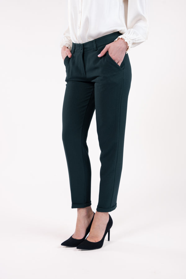 PANTALON CIGARETTE VERT FONCÉ - ELSA
