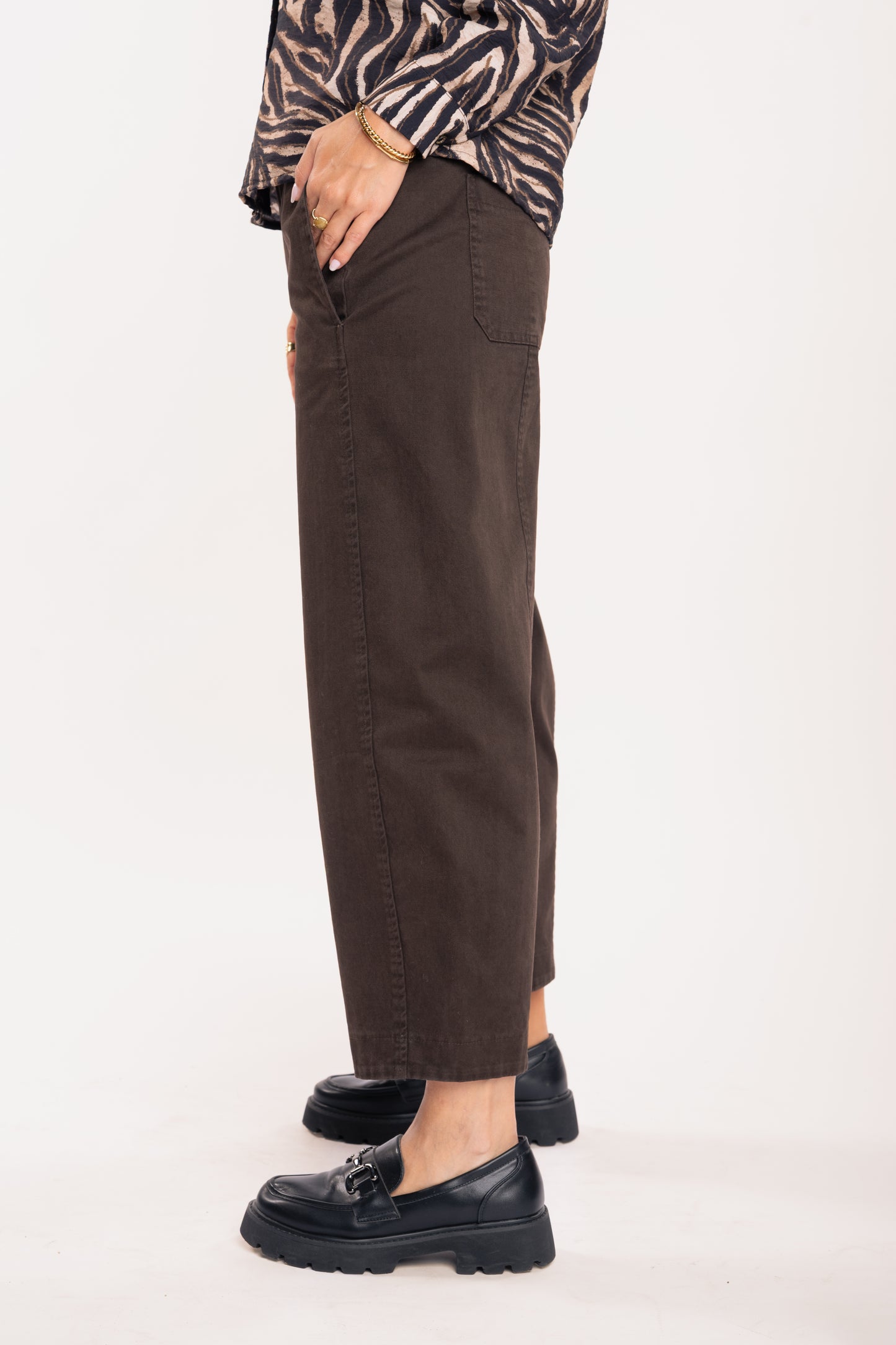 Pantalon 7/8ème coupe barrel marron 