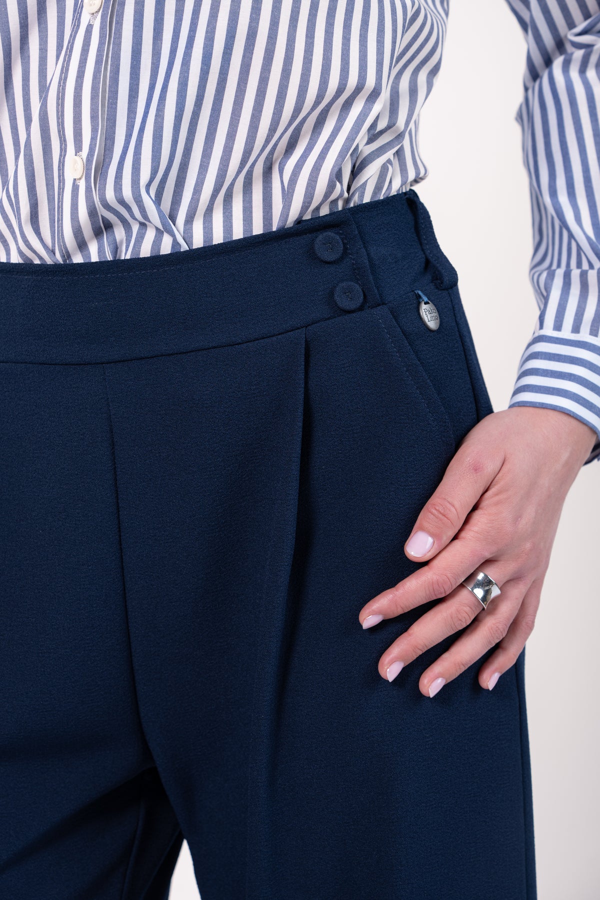 Pantalon large 7/8ème femme bleu marine 
