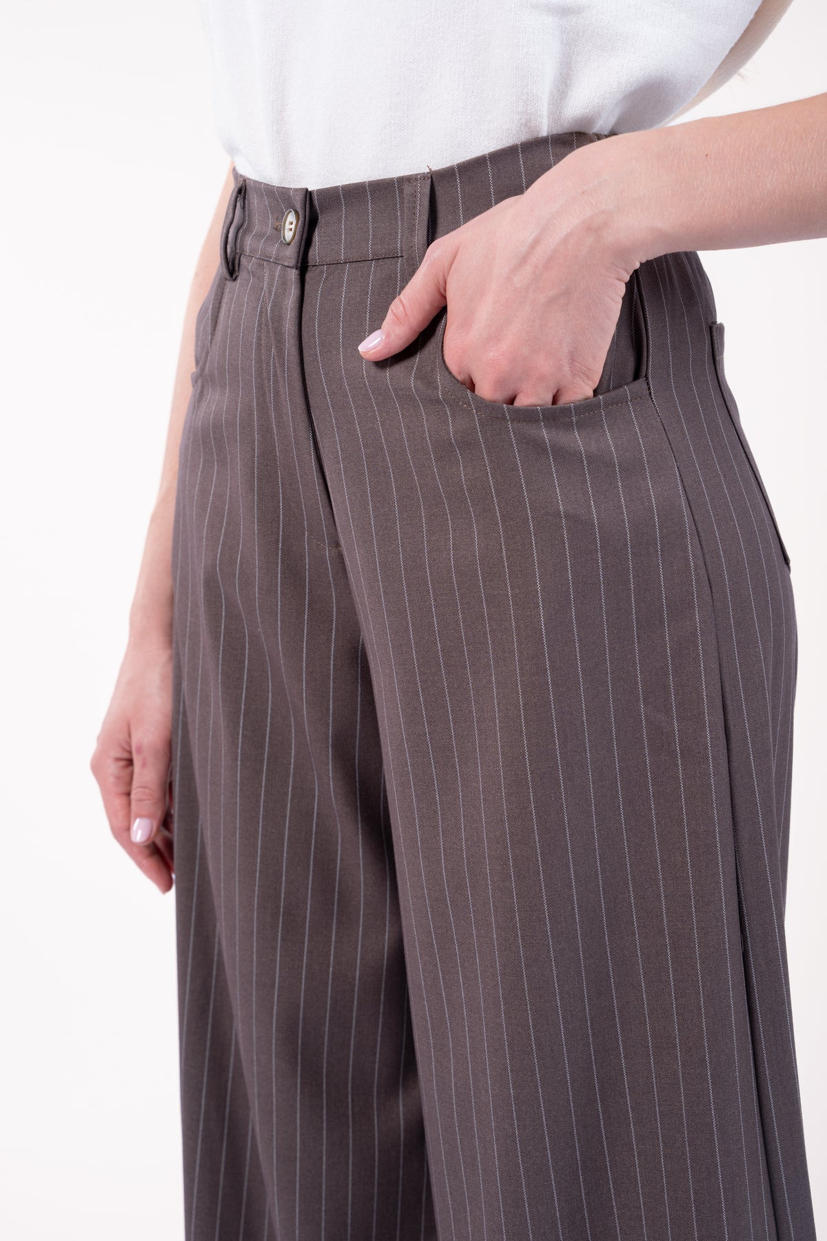 Pantalon maxi évasé rayé cappuccino 