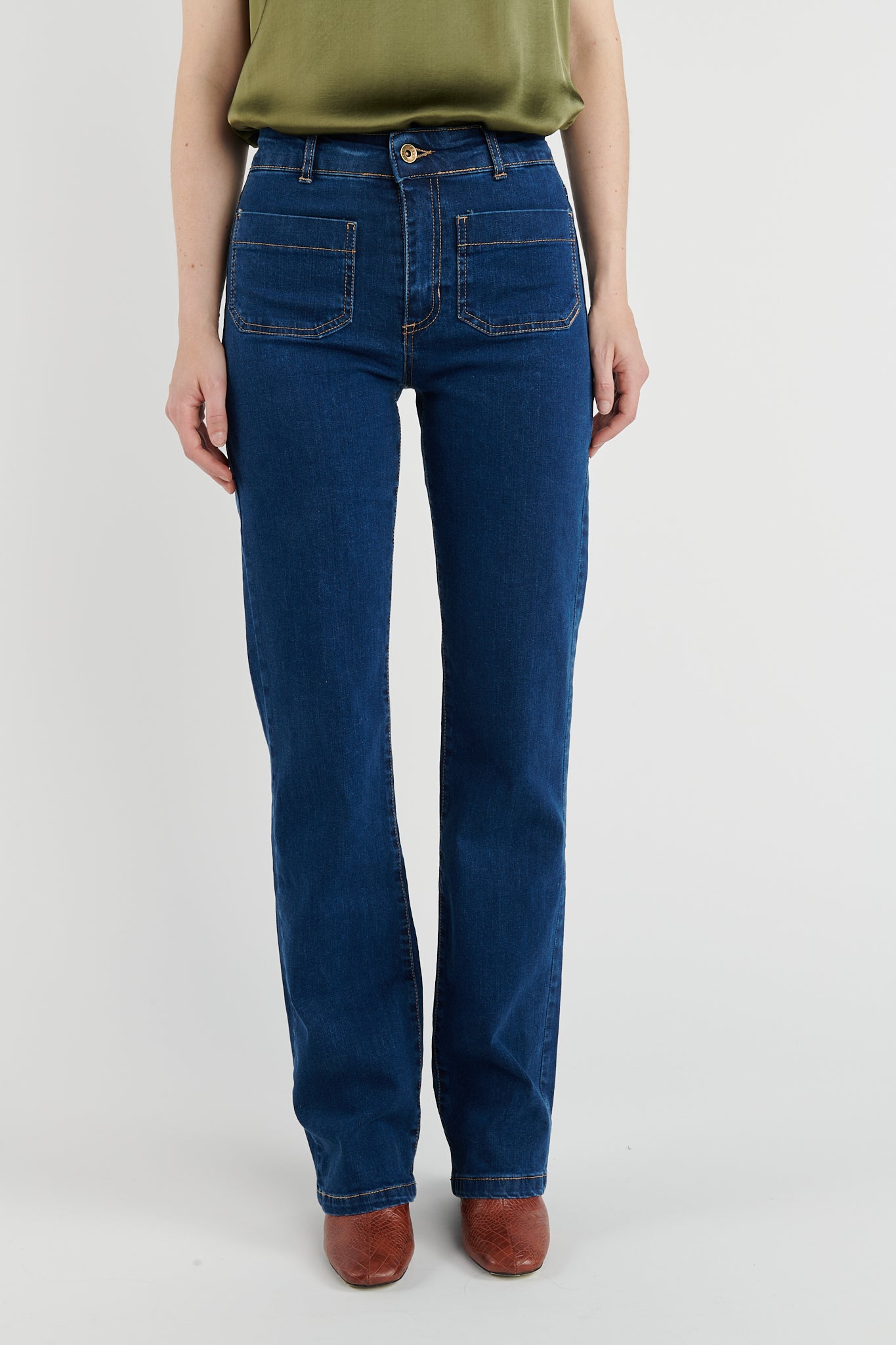REACTUA LONG FLARE DENIM PANTS (JLIT08) - MEDIUM STONE JEANS