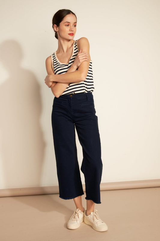 ARIETTE MARINE 7/8 FLARED TROUSERS