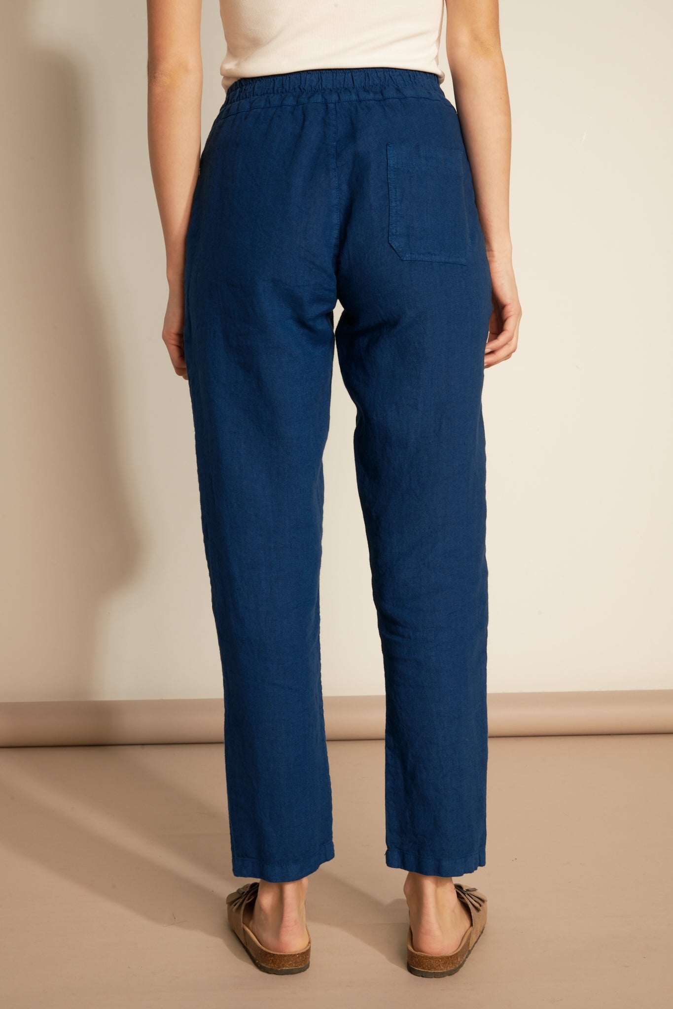 ELASTIC PANTS WITH LINEN PLATE POCKET - OCEAN