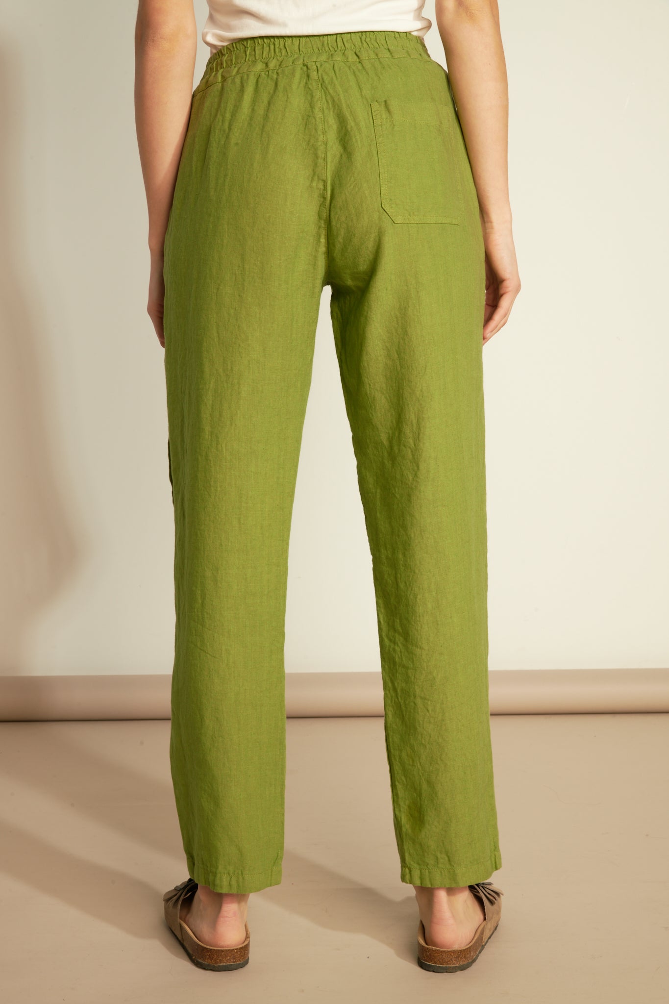 ELASTIC TROUSERS WITH LINEN PLATE POCKET - PISTACHIO