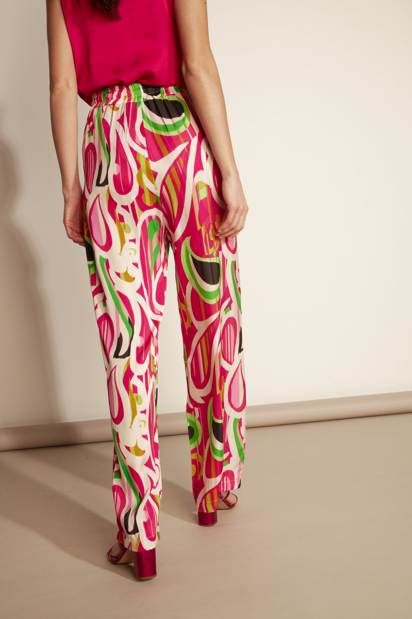 PANTALON ARSÈNE FLUIDE IMPRIMÉ FUCHSIA